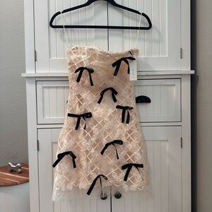 Strapless Lace Dress with Black Bows